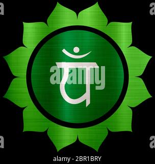 Meditation herzen Grün Chakra Anahata Mandala geistliche heilige Abbildung Form metallic Stockfoto