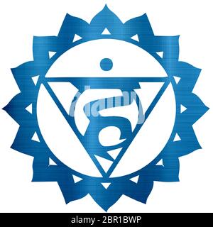 Vishuddha blaue Kehle Energie chakra Mandala geistliche heilige Abbildung metallic Stockfoto