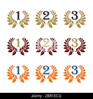 Set Wreath Laurel Crest Logo Vorlage Illustration Design. Vektor EPS 10. Stockfoto