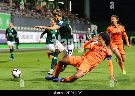 Wolfsburg, 27. März 2019: Ewa Pajor im Einsatz gegen Olympique Lyon-Spieler während des Fußballspieles VfL Wolfsburg gegen Olympique Lyon Stockfoto