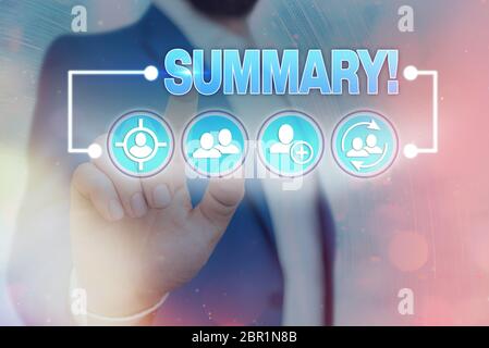 Handschrift Text schreiben Zusammenfassung. Konzeptionelle Foto eine kurze Erklärung oder ein Konto der wesentlichen Punkte der etwas Stockfoto