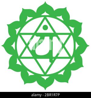 Yoga meditation Grün anahata Abbildung: Chakra Herz Mandala geistliche heilige Stockfoto