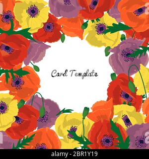 Quadratische Karte Vorlage mit handgezeichneten bunten Krokus Blumen Rahmen. Vektorgrafik Stock Vektor