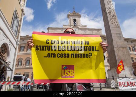 Roma, Italien. Mai 2020. Demonstration vor dem Palazzo di Montecitorio, organisiert von USB, um das 50-jährige Bestehen des Arbeiterstatuts zu feiern. (Foto von Matteo Nardone/Pacific Press) Quelle: Pacific Press Agency/Alamy Live News Stockfoto