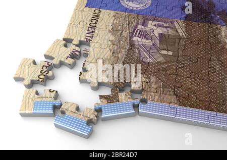 Kolumbianische Pesos Puzzle (auf weißem Hintergrund) Stockfoto