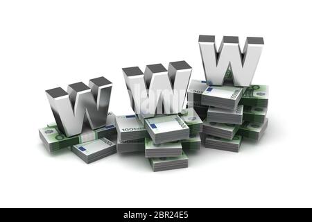 World Wide Web Wirtschaft mit den europäischen Euro (isoliert auf weißem Hintergrund) Stockfoto