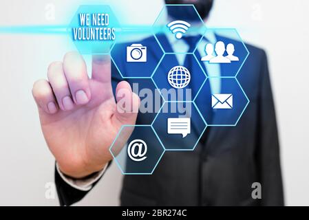 Handschrift text Wir benötigen Freiwillige. Konzeptionelle Foto jemanden der Arbeiten, ohne dafür bezahlt zu werden Stockfoto