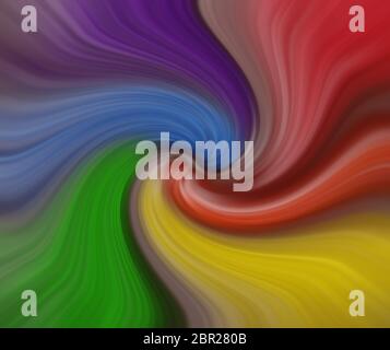 Abstrakte Grafik von flüssigen Regenbogen Farben wirbeln zusammen in einer rotierenden Spirale für Hintergrund, Konzept für Frühling, Süßigkeiten, Süßigkeiten, Tapete Stockfoto