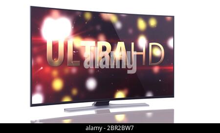 UltraHD Smart TV mit gekrümmten Leinwand auf weißem Hintergrund Stockfoto