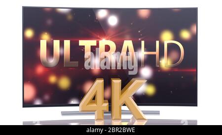 UltraHD Smart TV mit gekrümmten Leinwand auf weißem Hintergrund Stockfoto