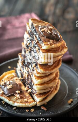Schokolade gefüllte Pfannkuchen Stockfoto