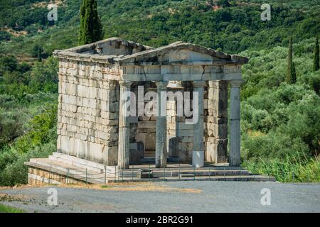 Archäologische Stätte des antiken Messene, Ruinen des Stadions, in der Nähe von Kalamata, Messina, Messinia, Peloponnes, Griechenland Stockfoto