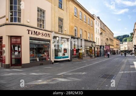 Stall Street in Bath, UNESCO-Weltkulturerbe, England, Großbritannien. Während der Coronavirus-Pandemie (COVID-19) aufgenommen. Alle Geschäfte geschlossen Stockfoto