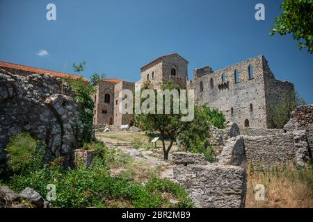 Mystras, Griechenland. Der Despot Palast, einen alten Bewohner des Despotate von Morea Stockfoto