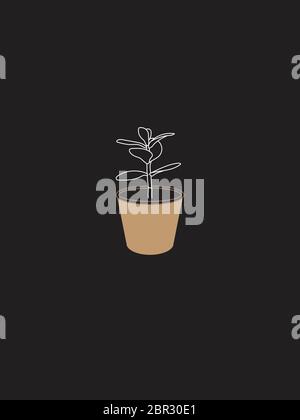 Moderne und minimalistische Jadepflanze in Pot Line Art. Weiße Linie un Dunkelgrau Stock Vektor