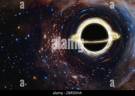 Schwarzes Loch bewegt vor dem Hintergrund der Sterne. 3D-Render. Elemente dieses Bild sind von der NASA eingerichtet. Stockfoto