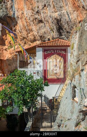 Innenansicht des Klosters Panagia Elona in den Parnon Bergen in Kynouria Stockfoto