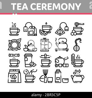 Tee Zeremonie Tradition Sammlung Symbole Set Vektor Stock Vektor