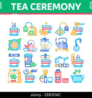 Tee Zeremonie Tradition Sammlung Symbole Set Vektor Stock Vektor