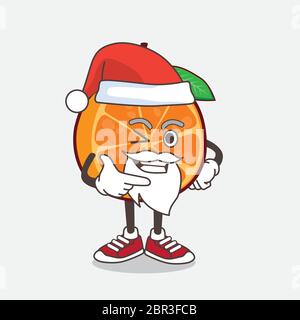 Eine Illustration von Orange Obst Cartoon santa Maskottchen Charakter mit lächelndem Gesicht Stock Vektor