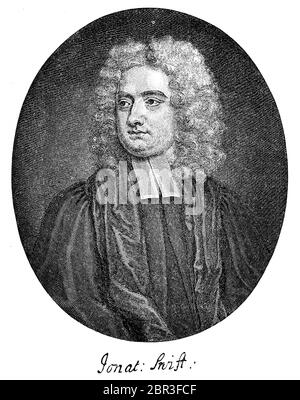 Jonathan Swift, 30. November 1667 - 19. Oktober 1745, war ein irischer Schriftsteller und Satiriker der frühen Aufklärung / Jonathan Swift, 30. 1667. Bis 19. November. Oktober 1745, war ein irischer Schriftsteller und Satiriker der frühen Aufklärung, historisch, historisch, digital verbesserte Reproduktion eines Originals aus dem 19. Jahrhundert / digitale Reproduktion einer Originalvorlage aus dem 19. Jahrhundert, Stockfoto