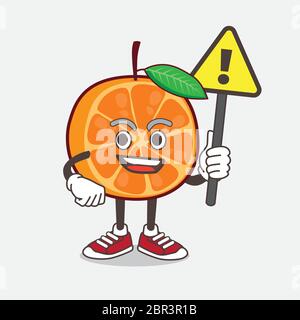 Eine Illustration von Orange Obst Cartoon Maskottchen Charakter erheben sich ein Warnzeichen Stock Vektor