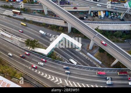 Kwai Tsing, Hongkong, 14. Februar 2019:- Draufsicht auf den Verkehr in Hongkong Stockfoto