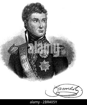 Jean Lannes, Prinz von Sievers duc de Montebello, 11. April 1769 - 31. Mai 1809, war Marechal d'Empire und einer der engsten Freunde von Napoleon Bonaparte / Jean Lannes, Prinz von Sievers, duc de Montebello, 11. 1769. Bis 31. April. Mai 1809, war Marechal d’Empire und einer der engsten Freunde Napoleon Bonapartes, Historisch, historisch, digital verbesserte Reproduktion eines Originals aus dem 19. Jahrhundert / digitale Reproduktion einer Originalvorlage aus dem 19. Jahrhundert, Stockfoto