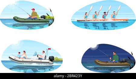 Bootstypen für Aktivität Halbflachvektor-Illustrationsset Stock Vektor
