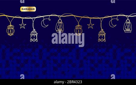 Ramadan Karte mit Fanous, Lampe, Laterne in klassischen blauen und goldenen Farben. Vektor dunklen Hintergrund für ramadan Feier Stock Vektor