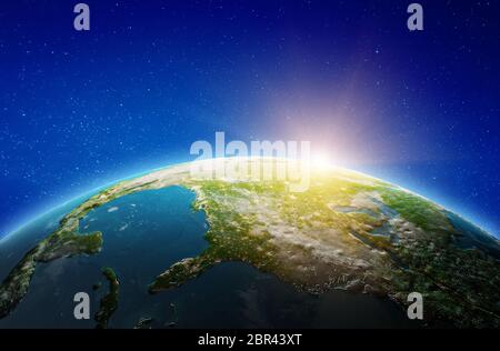 USA aus dem All. Elemente dieses Bildes, die von der NASA bereitgestellt wurden. 3d-Rendering Stockfoto