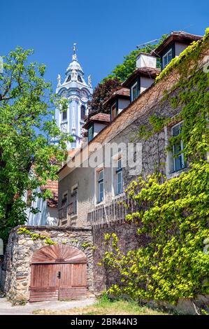 Ansichten und Impressionen der mittelalterlichen Stadt Dünstein in der Wachau Stockfoto