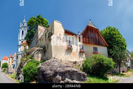 Ansichten und Impressionen der mittelalterlichen Stadt Dünstein in der Wachau Stockfoto