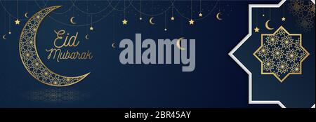 Goldene Halbmond eid mubarak Text Moschee Illustration Stock Vektor