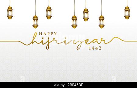 Happy hijri Jahr 1442 Grüße mit islamischen Ornament Design Vektor Stock Vektor