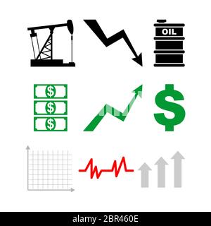 Infografik Set Chart für Wachstumspreise für Öl und Erdölprodukte Symbol. Zeichen und Symbol Ölwachsender Graph Stock Vektor