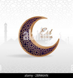 Goldene Halbmond eid mubarak Text Moschee Illustration Stock Vektor