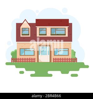 Stilvolles Haus gegen den Himmel und andere Elemente der Umwelt. Haus in einem flachen Stil. Vektor Stock Vektor