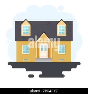 Stilvolles Haus gegen den Himmel und andere Elemente der Umwelt. Haus in einem flachen Stil. Vektor Stock Vektor