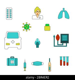 COVID 19 Epidemic Symbole gesetzt. Coronavirus Pandemie Zeichen Vektor-Illustration. Stock Vektor