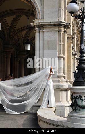 Hochzeitsfoto-Shooting vor der wiener Oper in wien Stockfoto