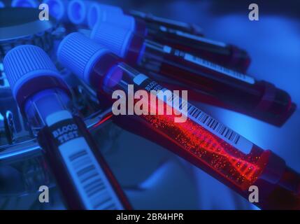 3D-Illustration, konzeptionelle Bild. Der DNA-Molekül, dass sich im Reagenzglas in der Blutprobe. Stockfoto