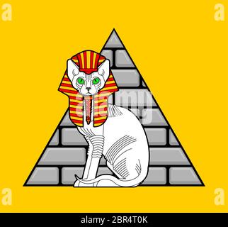 Sphinx Katze und ägyptische Pyramide. Das heilige Tier von Ägypten. Geheimnis mystischen Haustier Zeichen Stock Vektor
