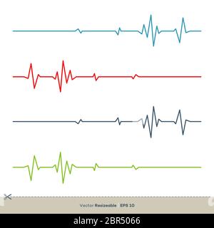 Stellen Sie das farbenfrohe Design der Illustration für das EKG-Herzogramm „Pulslinie“-Logo ein Stockfoto