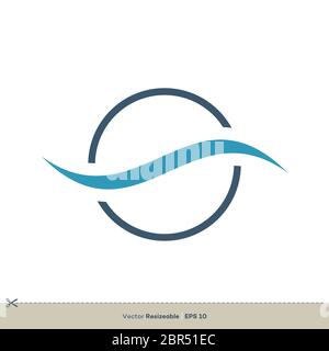 Blue Wave in the Circle Line Logo Template Illustration Design Stockfoto