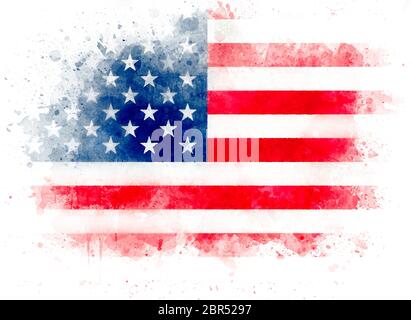Illustration der Aquarell USA Flagge, Aquarell amerikanische Flagge isoliert auf weißem Hintergrund Stockfoto