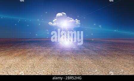 Trockene rissige Erde mit einer einzigen Sturmwolke Stockfoto