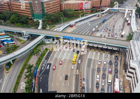 Hung Hom, Hongkong 21. April 2019: Luftaufnahme des Hong Kong Cross Harbour Tunnels Stockfoto