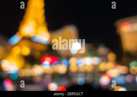 Abstrakte Unscharfer Hintergrund Stadt Stadtbild von Las Vegas in Nevada, USA Nacht Stockfoto