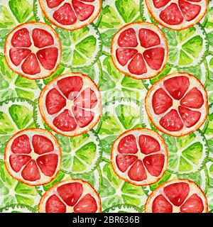 Nahtlose Muster mit Grapefruit und Limone. Tropische erfrischend exotisch. Sommer Konzept. Aquarell Illustrationen. Stockfoto